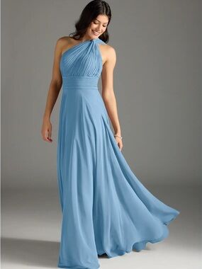 Azazie Charlize One-Shoulder Formal Gown in Steel Blue